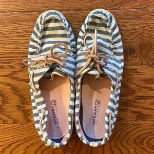 Sperry Navy and White Stripe Boat Shoes